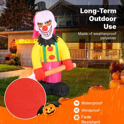 Inflatable Halloween Clown with LED Lights and Flashing Eyes, 180 x 240 cm