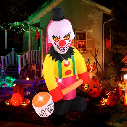 Inflatable Halloween Clown with LED Lights and Flashing Eyes, 180 x 240 cm