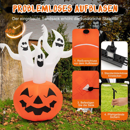 Aufblasbare Halloween-Gespenster mit Kürbis, LED, 182 cm