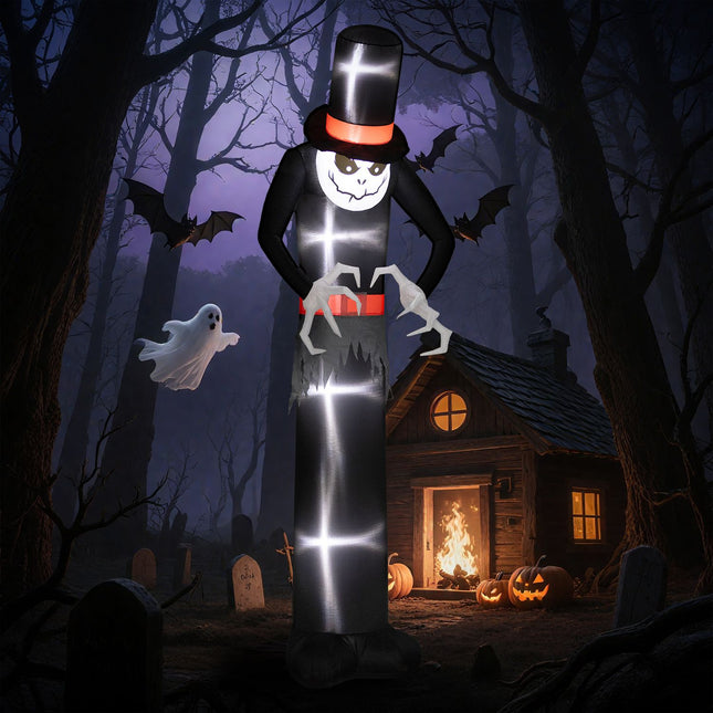 Inflatable Halloween Ghost with Hat, 5 LED Lights, 306cm