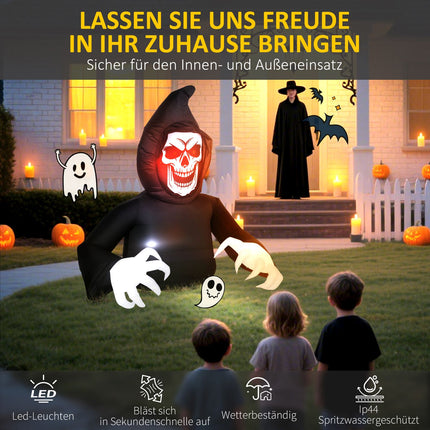 Aufblasbarer Halloween-Sensenmann mit LED-Beleuchtung und Gebläse
