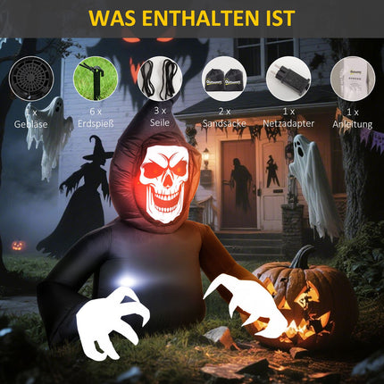 Aufblasbarer Halloween-Sensenmann mit LED-Beleuchtung und Gebläse