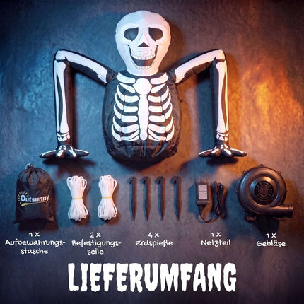Inflatable Halloween Skeleton with LED Lights, 210T Polyester