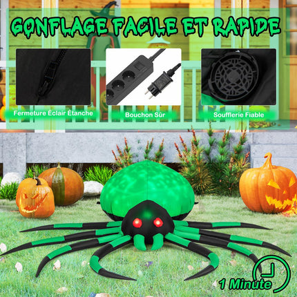 Aufblasbare Halloween Spinne, rotierende LED-Lichter, 200cm