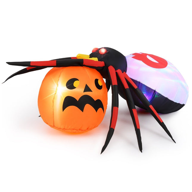 Aufblasbare Halloween-Spinne mit Kürbis &amp; rotierenden LED-Lichtern, gruselige Spinnen-Dekoration