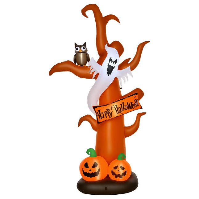 Aufblasbarer Halloween-Baum mit Geist, Kürbis, LEDs, 2,7 m