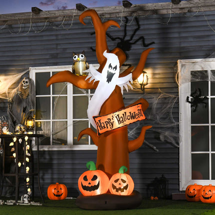 Aufblasbarer Halloween-Baum mit Geist, Kürbis, LEDs, 2,7 m