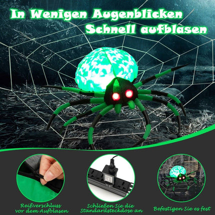 Araignée gonflable d'Halloween avec toile d'araignée et lumière LED rotative