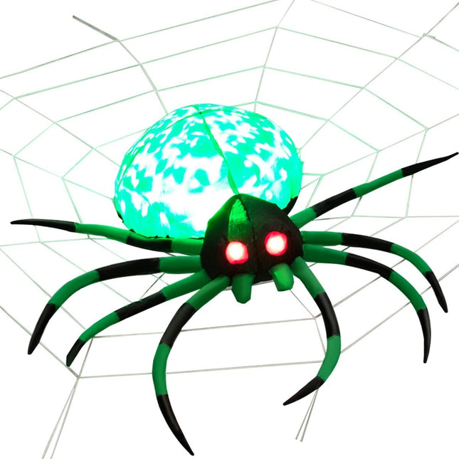 Inflatable Halloween spider with spider web spider with rotating LED light