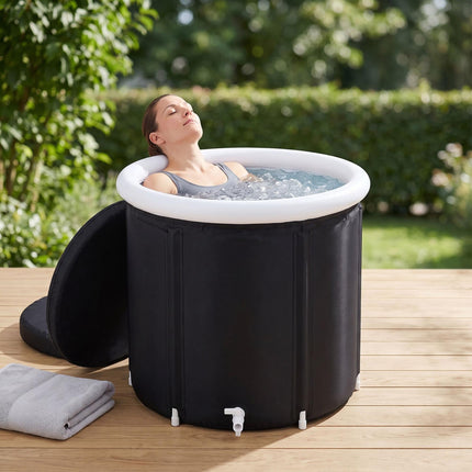 Inflatable Ice Bath Tub 320 L with Thermal Lid and Hand Pump, Black