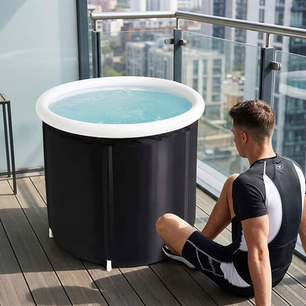 Inflatable Ice Bath Tub 320 L with Thermal Lid and Hand Pump, Black