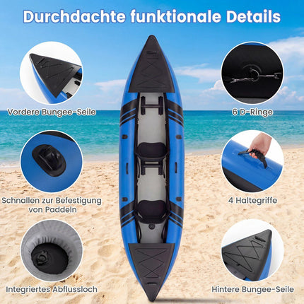Aufblasbares Kajak-Set mit Aluminiumpaddeln und EVA-Sitzen