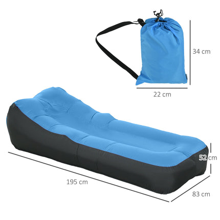 Blue waterproof inflatable sun lounger, self-inflating, 200 kg capacity
