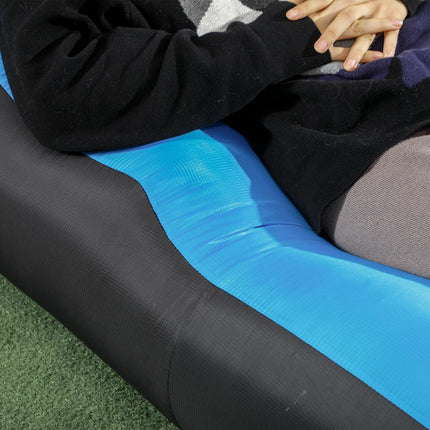 Blue waterproof inflatable sun lounger, self-inflating, 200 kg capacity