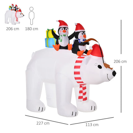 Aufblasbare Weihnachtsdekoration Eisbär und Pinguine, 2,1M - Wetterfest und beleuchtet