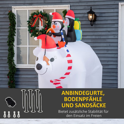 Aufblasbare Weihnachtsdekoration Eisbär und Pinguine, 2,1M - Wetterfest und beleuchtet