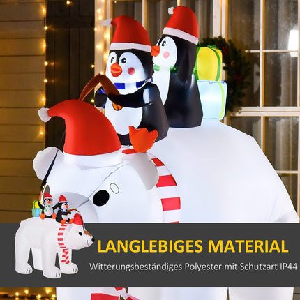 Aufblasbare Weihnachtsdekoration Eisbär und Pinguine, 2,1M - Wetterfest und beleuchtet