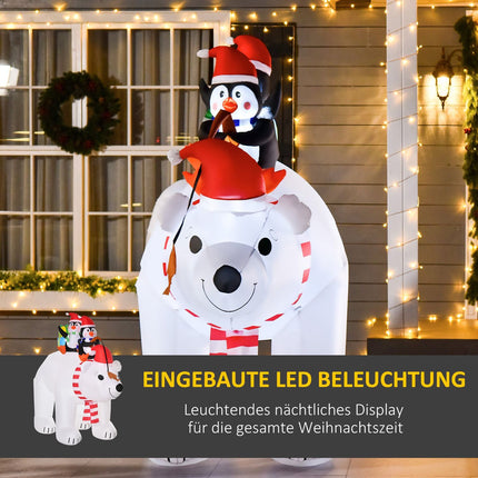 Aufblasbare Weihnachtsdekoration Eisbär und Pinguine, 2,1M - Wetterfest und beleuchtet