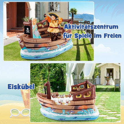 Aufblasbares Piratenschiff-Spielhaus, aufblasbare Spiellandschaft mit eingebautem Motor, 203 x 138 x 138 cm, mehrfarbig