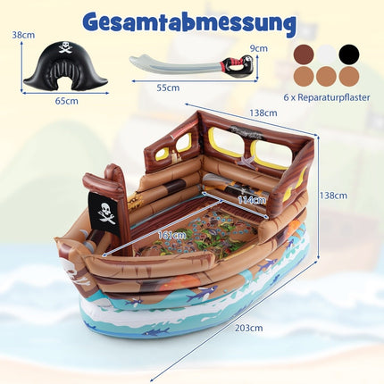Aufblasbares Piratenschiff-Spielhaus, aufblasbare Spiellandschaft mit eingebautem Motor, 203 x 138 x 138 cm, mehrfarbig