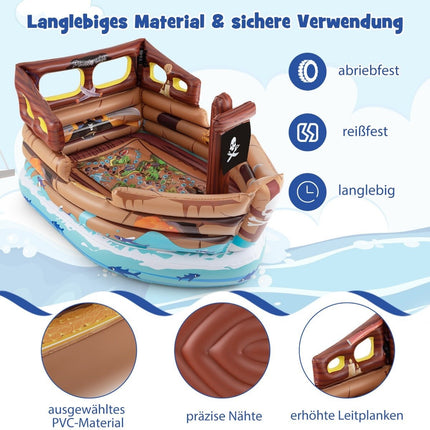 Aufblasbares Piratenschiff-Spielhaus, aufblasbare Spiellandschaft mit eingebautem Motor, 203 x 138 x 138 cm, mehrfarbig
