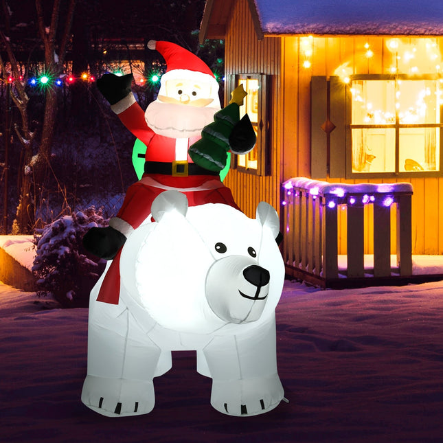 Aufblasbarer Eisbär mit Weihnachtsmann, 200cm LED-Weihnachtsdeko