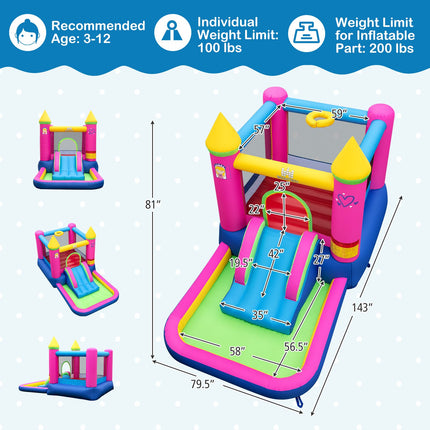 Inflatable Princess Bounce House with Slide & Ball Pit