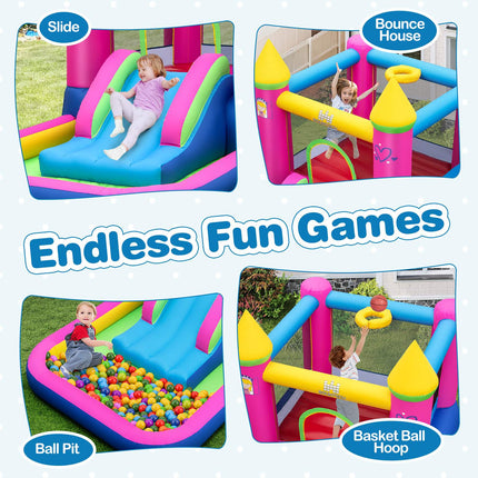 Inflatable Princess Bounce House with Slide & Ball Pit