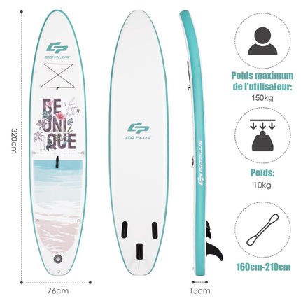 Aufblasbares SUP Board 320 cm, Paddel Pumpe Rucksack Set