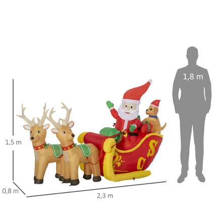 Aufblasbarer Weihnachtsmann mit Schlitten und LED-Beleuchtung 230cm