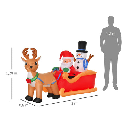 Inflatable Santa Sleigh with Reindeer and LED Lights, Incl. Blower, Red, Brown
