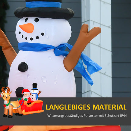 Inflatable Santa Sleigh with Reindeer and LED Lights, Incl. Blower, Red, Brown