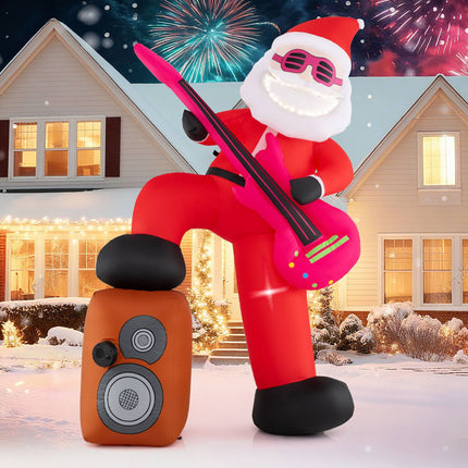 Aufblasbarer Weihnachtsmann mit Gitarre, Musik, LEDs, 180 cm
