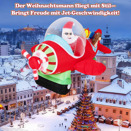 Aufblasbarer Weihnachtsmann im Flugzeug mit LED-Beleuchtung, 220 cm