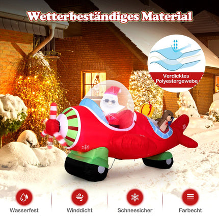 Aufblasbarer Weihnachtsmann im Flugzeug mit LED-Beleuchtung, 220 cm