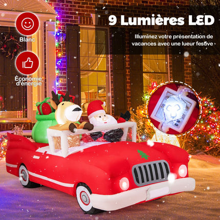Inflatable Santa in Car with 9 LED Lights, 2.35 m