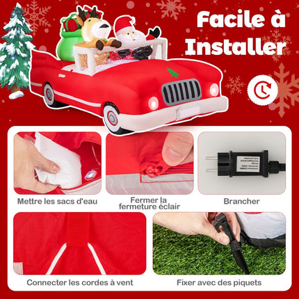 Inflatable Santa in Car with 9 LED Lights, 2.35 m