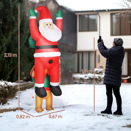 Aufblasbarer Weihnachtsmann mit Hund und LED-Beleuchtung, 214 cm