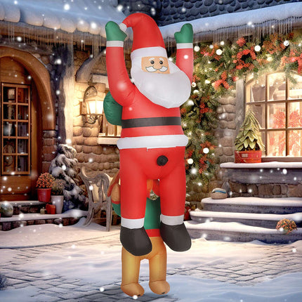 Aufblasbarer Weihnachtsmann mit Hund und LED-Beleuchtung, 214 cm