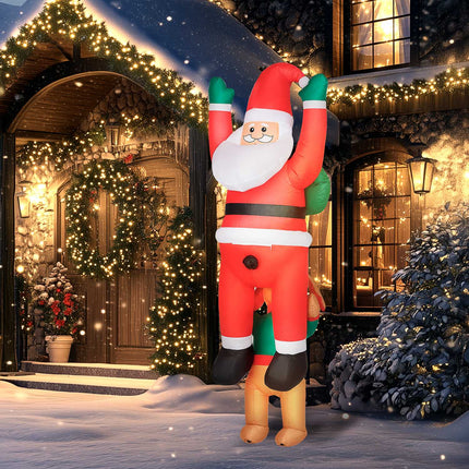 Aufblasbarer Weihnachtsmann mit Hund und LED-Beleuchtung, 214 cm
