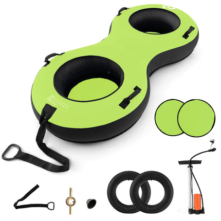 Aufblasbarer Snow Tube für 2 Personen, Grün, inklusive Pumpe & Griffe