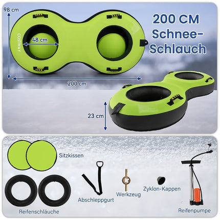Aufblasbarer Snow Tube für 2 Personen, Grün, inklusive Pumpe & Griffe