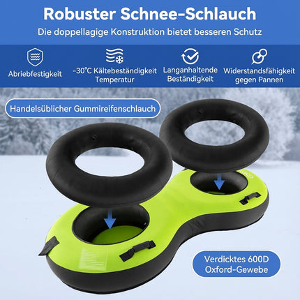Aufblasbarer Snow Tube für 2 Personen, Grün, inklusive Pumpe & Griffe