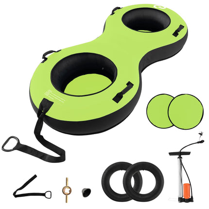 Aufblasbarer Snow Tube für 2 Personen, Grün, inklusive Pumpe & Griffe