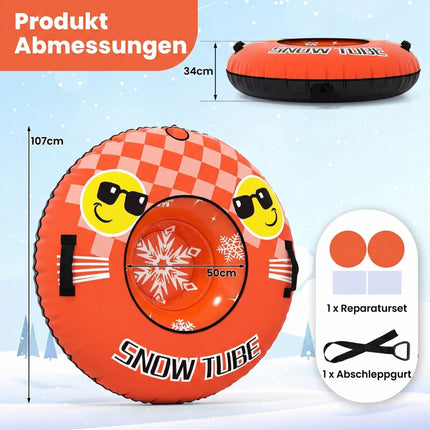 Inflatable Snow Tube with Handles & Tow Rope, Orange