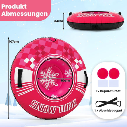 Aufblasbarer Schneereifen mit Griffen und Zugseil, Rosa