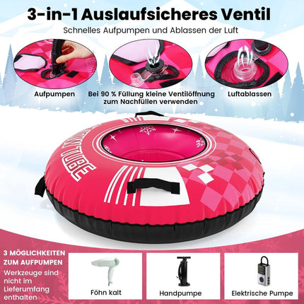 Aufblasbarer Schneereifen mit Griffen und Zugseil, Rosa