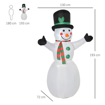 Inflatable Snowman 1.93 m with LED Lights and Blower, Self-Inflating, White