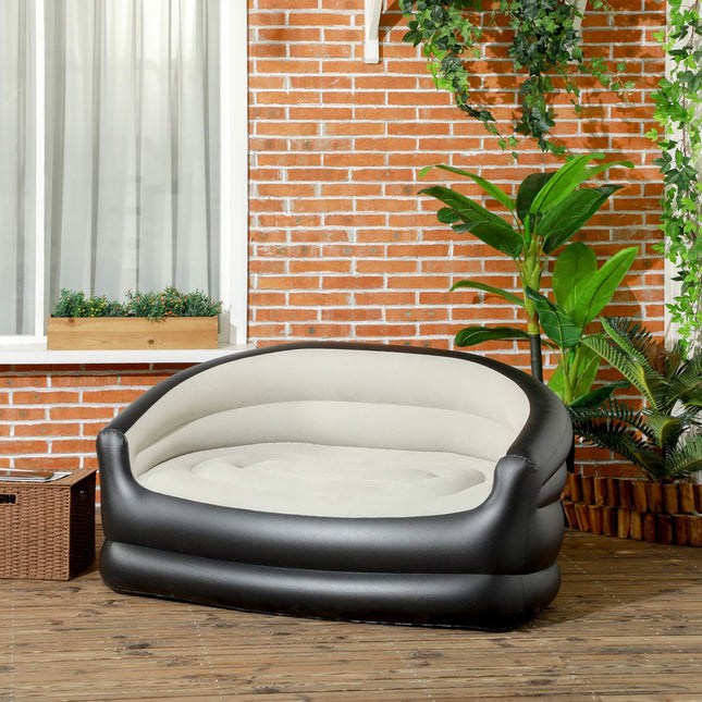 Aufblasbares Sofa für 2 Personen, Plüsch, tragbar, Hellgrau