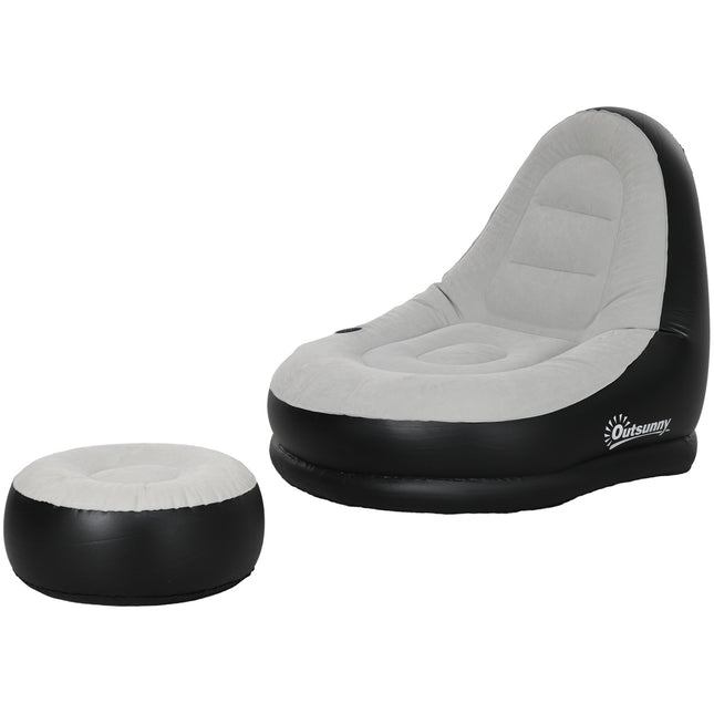 Aufblasbares Sofa mit Fußhocker & Getränkehalter, hellgrau